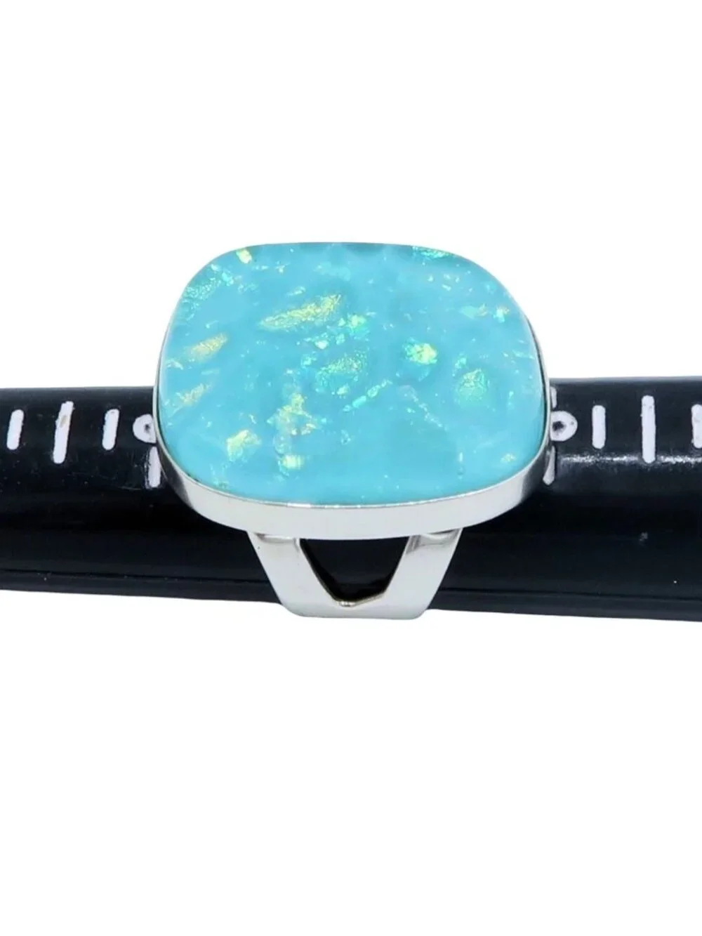 Jay King DTR Sterling Silver Aqua Blue Dichroic Glass Ring Size 7